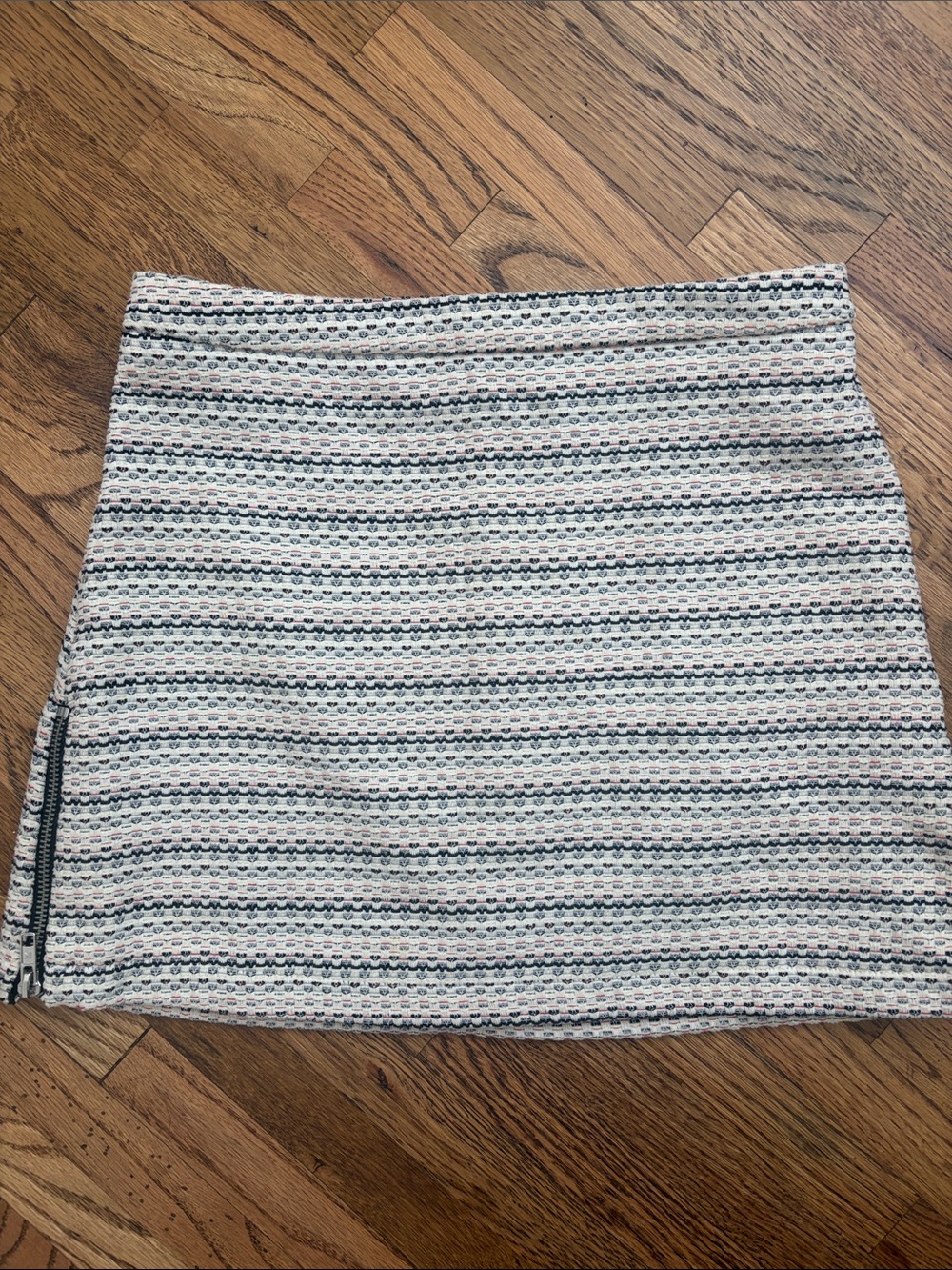 Topshop Cream and Black Striped Tweed Mini Skirt